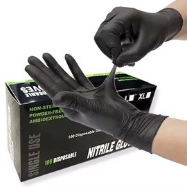 Ruiyang Disposable Nitrile Gloves For Examination Powder Free, Multipurpose, Industrial, Hair, Beauty, Food, Box of 100 Gloves (Black, Extar Large (Pack of 100))