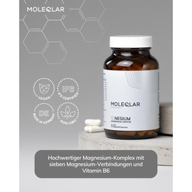 MoleQlar Magnesium Komplex 120 Kapseln - 7-fach Kombination an Magnesium Verbindungen - 250mg elementares Mg pro Portion - hoch bioverfügbar dank Vitamin B6 - vegan & glutenfrei