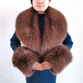 Eosxrp Faux Fur Collar Cuffs Set Warm Fake Fur Scarf Winter Women Fluffy Large Shawl Furry Scarves (Brown-set)