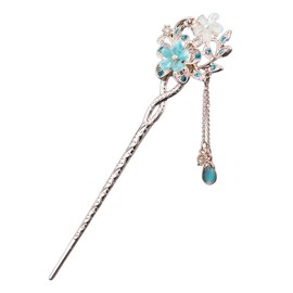 Chinese Hair Stick Metal Vintage Hair Stick Japanese Hair Sticks Flowers Hair Chopsticks Opal Hair Clip Hair Stick Hair Accessories (Blue)