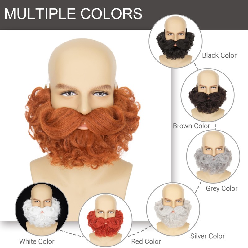 Yan Dream Men Short Auburn Curly Fake Beard Classic Full