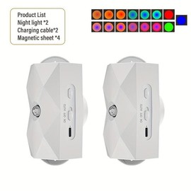 Rechargeable LED Motion Sensor Night Light – 8 Ambient Colors, Auto-On, Long Battery Life, Stick Anywhere, No Outlet Needed – Cozy, Plug-Free Lighting for Bedroom, Bathroom, Stairs & More!:_white diamond-2pcs