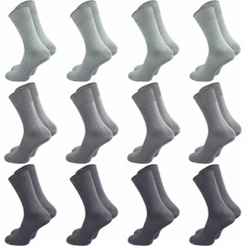 GAWILO Men's Basic Socks Made of 100% Pure Cotton (12 Pairs) | Thin & Breathable Cotton Socks without Pressing Seam, Grey Tones, 39 - 42