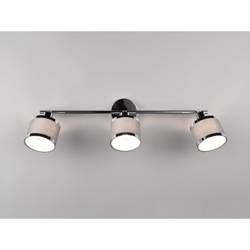 3-Bulb Ceiling Spotlight Silver Chrome Fabric Shade Grey Width 80