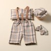 Newborn Boy Photography Props Romper Baby Photoshot Plaid Overalls Bowtie