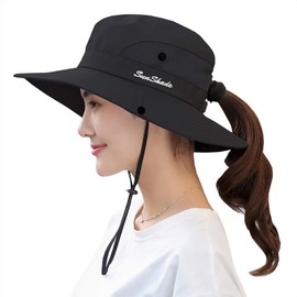 ZEXIAN Women's Sun Hat UV Protection Ponytail Hat for Beach Fishing＆Hiking（Black）