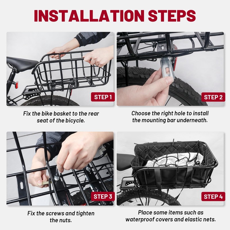 Bike Basket Rear, Bicycle Baskets for Adult Bikes, Ebike Basket