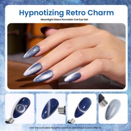 Beetles Blue Brown Gel Nail Polish, 6 Color Cat Eye Pearl Gel Polish Set, Charm Metamorph Theme with Color Swtach Dots Magnet Vintage Winter Nail Gel Polish for Salon Gel Manicure Nail Art DIY
