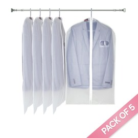 CARASELLE Peva Clothes Cover Protector Bag with Zip, Garment Covers Wardrobe Storage for Suits/Short Dress, Suit Cover for Men, Transparent White Soft Touch (99 x 60 cm, pack of 5)