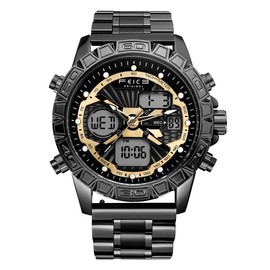 FEICE Multi-Function Dual Display Watch 2025 Trendy Men's All-Match Classic High-End Watch Luminous Waterproof Rare Silver Luxury Men's quality Watch - Color: black