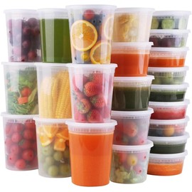 Deli Containers with Lids 48 Sets- Disposable Soup Containers with Lids 8oz, 16oz, 32oz - Plastic Containers with Lids,  Containers with Leakproof, /Microwave/Freezer/Dishwasher Safe