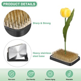 M METERXITY Flower Frog 3.27" x 2.28" Rectangle Copper Flower Pins Flower Holder Arranger W Rubber Base Floral Frog for Arrangements Vase/Plant Decoration/Home Decor [1.1cm Pins]