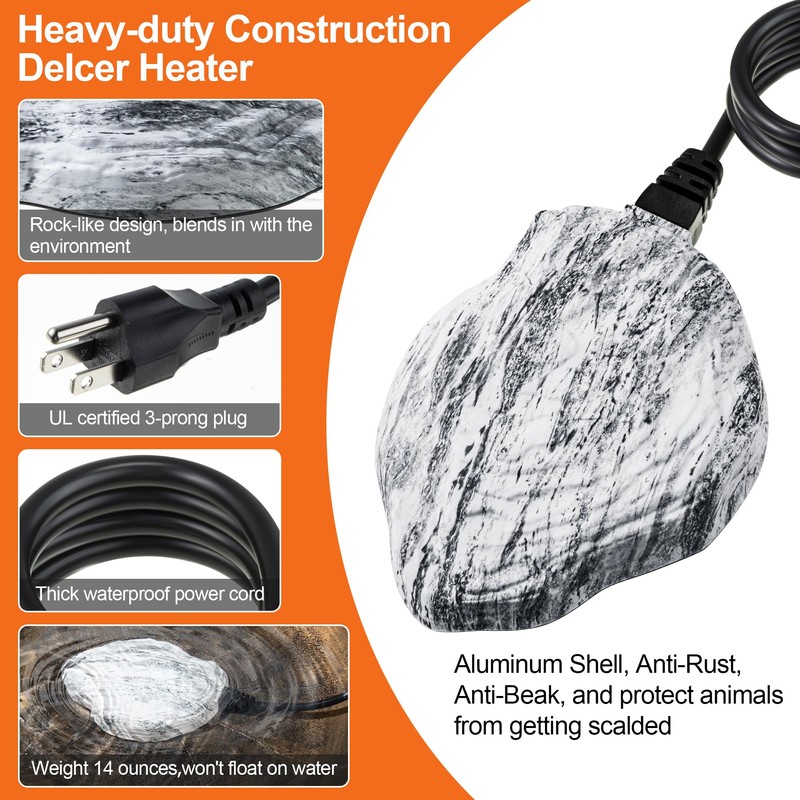 Saillong Bird Bath Deicer Heated Rock, 80W Submersible Utility Decorative