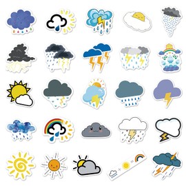 Weather Symbols Stickers for Laptop (50 PCS),Gift for Children Teens Adults Girl Boys,Waterproof Cute Sun Cloud Stickers for Water Bottle,Vinyl Stickers for Journal,Dairy,Scrapbook,Skateboard