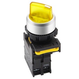 mxuteuk Yellow LED Light Voltage 110V 22mm 1 NO 2 Positions Waterproof IP65 Latching Rotary Selector Switch 10A 600V LA155-A1-10XD-Y