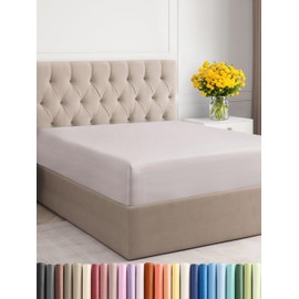 Twin XL Size Fitted Bed Sheet - Hotel Luxury Single Fitted Sheet Only - Fits Mattress Up to 16 - Extra Soft, Wrinkle Free, Breathable - Bottom Fitted Sheet - Light Grey Single Fitted Sheet Only