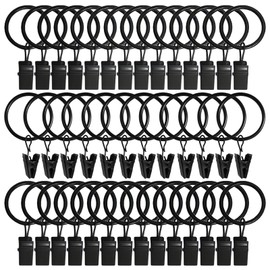 Gerhannery 40 Pack Curtain Rings with Clips, Black Curtain Clips with Rings Strong Curtain Clips Metal Decorative Drapery Window Curtain Rings and Hooks Fit Up To 1 inch Drapery Rod