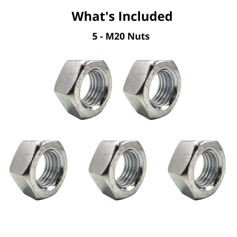 M20 (20mm) Steel Hex Nuts - Standard Thread - Pack