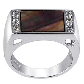 Orchid Jewelry 925 Sterling Silver Statement Rings For Women - Delightful 0.3 Carats Blue Topaz, Grey Mother Of Pearl with perfect Bezel Setting in a Round Shape