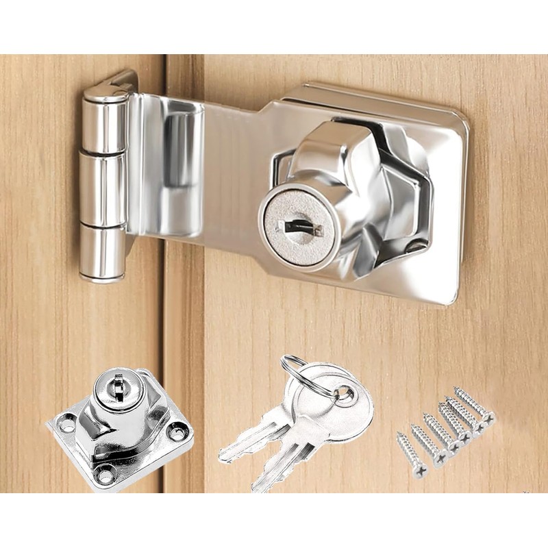 Litensh 4 Inch Right Angle Hasp Lock with Key Alike,