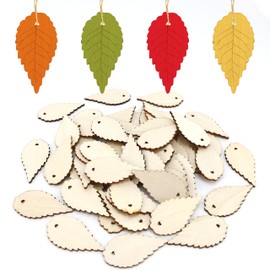 50 Packs Wooden Leaves for Crafts, 2.0x1.0 inches Leaf Flat Shaped Blank Unfinished Wood Natural Antique Cutout Small Pieces for Pendants DIY Projects Crafting Fall Home Decoration Craft Gift Tags