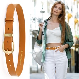 wolksprong Womens Belts for Jeans 1.1" Width Ladies Belts for Dresses Full Grain Leather Gold Buckle Belt Gift Box