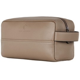 VON HEESEN Toiletry Bag Leather Toiletry Bag for Men and Women - Genuine Leather Necessaire Ideal for Travel - Wash Bag and Cosmetic Bag, taupe, 1 main compartment