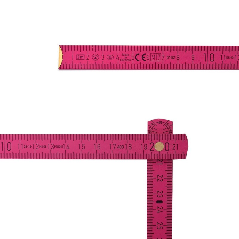 TE-Trend Folding Ruler, Pink, 2 Metres, Folding Ruler, Laser Engraving,