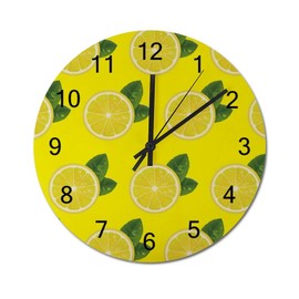 Wooden Clock Summer Lemons Vintage Wood Print Wall Clock Silent Non Ticking Fruit Pattern Design Round Clock for Living Room Kitchen Bedroom 15 Inch Housewarming Gifts