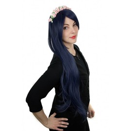 Prettyland C617 - Extra Long Voluminous Wig Straight Hair with Long Bangs for Women - Black Blue