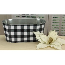 Buffalo Plaid Valentine's Day Planter - L 13" x W 6 3/4", 5" Tall, Black and White Gingham, Home Decor, Flower Pot, Garden Decor, Gift Bucket, Festive Succulent Pot, Candle Holder, Toy Box