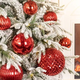 KI Store Large Red Christmas Ball Ornaments 6-Inch 4pcs Hanging Tree Ornament Decorations Shatterproof Vintage Mercury Balls