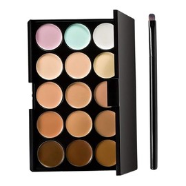 Paleta de contorno en crema, 15 colores Corrector de color Paleta maquillaje corrector con esponja y cepillo ovalado para contorno camuflaje facial Multicolor