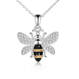 YAFEINI Bee Necklace Sterling Silver Bumble Bee Honey Bee Pendant Jewellery Gifts for Women Girls Grandmother, Sterling Silver