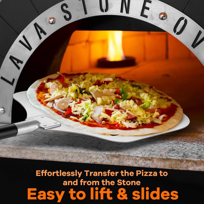 12" Perforated Pizza Peel with Pizza Cutter, Leonyo Aluminum Pizza