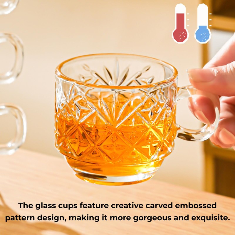 Atarvana 6 Pack Glass Tea Cups and Saucers Set with