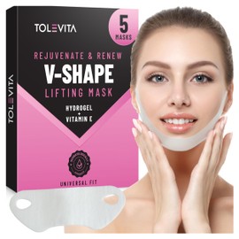 TOLEVITA V- Line Lifting Mask Double Chin | Chin, Comfortable Double Strap | Face Sculpting & Lifting Mask with Hydrogel and Vitamin E for Women & Men - 5 Pcs