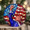 Trump with Raised Fist Stained Glass Christmas Ornament, American Pride