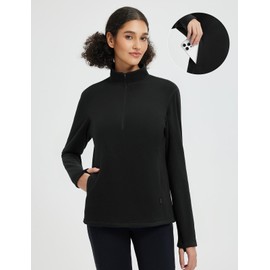 baleaf Women's Thermal Quarter Zip Pullover Polar Fleece Long Sleeve Hiking Running Warm Tops Cold Weather Gear with Zipper Pockets Black XL
