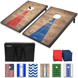 GoSports 3 x 2 ft Rustic Design Cornhole Game Set - Includes Two 3 x 2 ft Boards, 8 Bean Bags, and Carry Case