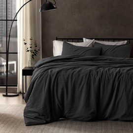 SLEEP ZONE Duvet Cover Queen Size, Stone Washed, Soft and Comfortable with Natural Wrinkles, Easy Care, Gift-Wrapped, Safe and Skin-Friendly(Washed Black, Queen)