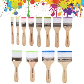 12 Piece Wide Flat Brush Set, Watercolour Brush Set, Acrylic Paint Acrylic Brush with Wooden Handles, Artist Brush, 12 Sizes, Oil Paint Brush Set, Acrylic Flat Brush for Painting, Oil Painting