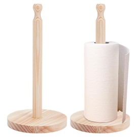 GOMAKERER Set of 2 Wooden Paper Towel Holders, Tissue Rack for Worktop, Standing Paper Towel Roll Holder for Kitchen and Bathroom, Versatile Paper Roll Organiser, 24.45 cm High