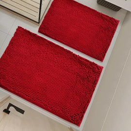 Flotstiga Bathroom Rugs Sets 2 Piece,Super Absorbent Soft,Thick,Machine Washable Chenille Bath Mat,Non Slip Toilet Floor Rug,Bath Mats for Bathroom,16x24 Plus 20x32 Shape,Red