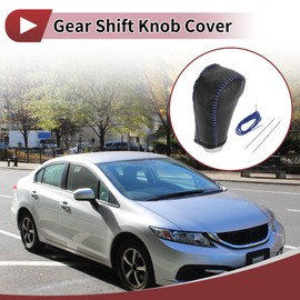 HEROFFIX 1 Pc Gear Shift Knob Cover for Honda CR-V 2015-2016 Stick Shifting Handle Protector Pebbled Black Blue Faux Leather