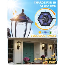 GYDZ Outdoor Solar Wall Light with Dusk to Dawn Photocell, Waterproof Solar Porch Light Fixture Large LED Solar Wall Sconce, Die Cast Aluminum with Clear Glass for Front Door, Garage, House, Black