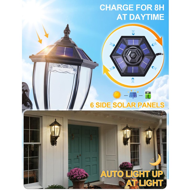 GYDZ Outdoor Solar Wall Light with Dusk to Dawn Photocell,
