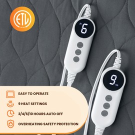 MASVIS Heated Mattress Pad King Size - Dual Control, 6 Heat Settings & 10-Hour Auto Off, Quilted Electric Bed Cover, Bed Warmer with Deep Pocket | Fast Heating | Machine Washable,Grey,78"x80"