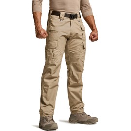 CQR Men's Tactical Pants, Water Resistant Ripstop Cargo Pants, Lightweight EDC Work Hiking Pants, Outdoor Apparel, Duratex Mag Pocket Khaki, 36W x 32L