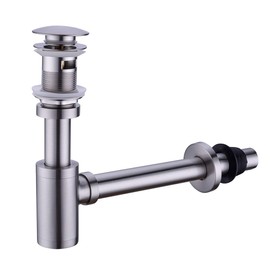GORDEE Bathroom Sink Stopper P-Trap Complete Set Adjustable Bottle Trap Solid Brass Sink Drain Kit Tube and Pop Up Drain Stopper Set with Overflow, Brushed Nickel Silver